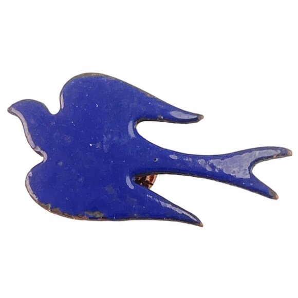 Vintage Blue Enamel Dove Swallow Bird Brooch Pin 1970s Handmade - Picture 1 of 5